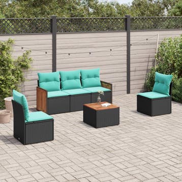 vidaXL 6-delige tuinbankset met kussens van zwart polyrotan, Tuin en Terras, Verzenden, Nieuw