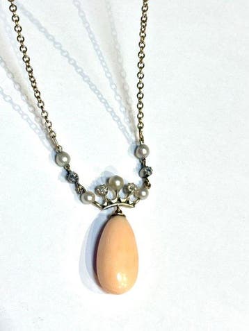 Halsketting - 9 kt. Roségoud Diamant (Natuurlijk) - Parel -, Nieuw