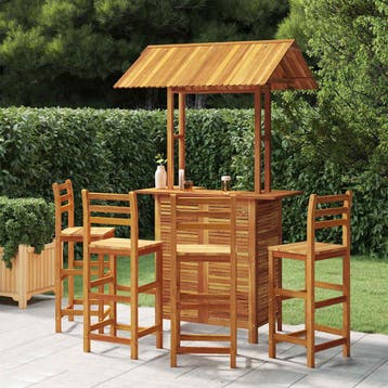 vidaXL 5-delige Tuinbarset massief acaciahout, Verzenden, Nieuw, Hardhout, 4 zitplaatsen