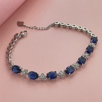 925 Sterling Zilveren Armband met Donkerblauwe Edelstenen -, Verzenden, Nieuw