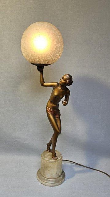 Lamp - Gepatineerd regule (metaal), marmeren voet, -