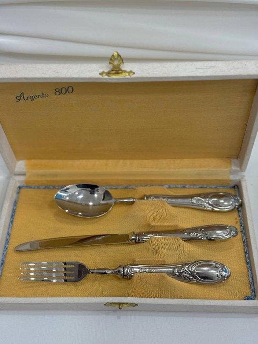 Bestekset (3) - zilveren bestekset met doos - .800 zilver, Antiek en Kunst, Antiek | Goud en Zilver