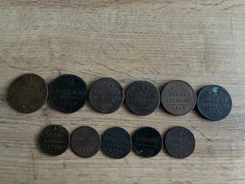Rusland. Set of 10+ coins, 1 & 2 Kopecks 1798/1843 (Zonder