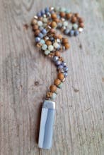 Boho lange edelsteen ketting - kralen Picture Jaspis en, Nieuw