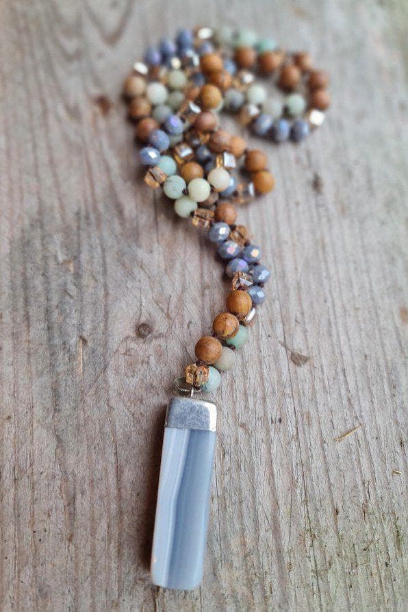 Boho lange edelsteen ketting - kralen Picture Jaspis en, Sieraden, Tassen en Uiterlijk, Armbanden
