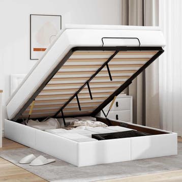 vidaXL Ottoman bed met matrassen en LEDs 120x200cm, Overige materialen, Verzenden, Wit, Nieuw
