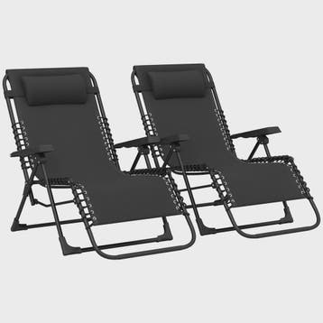 Outsunny Loungeset: 2x Kantelbare en Inklapbare Ligstoelen m, Caravans en Kamperen, Verzenden, Nieuw
