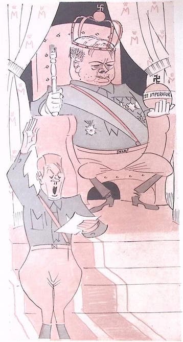 Mussert als koning op spotprent (lijst optie, Lithos), Verzenden