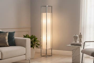 Staande lamp AGAPUNE 120 cm zilver met witte lampenkap -, Huis en Inrichting, Lampen | Vloerlampen, Ophalen of Verzenden, Nieuw