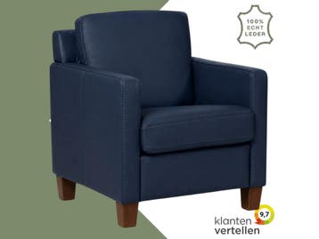 Leren fauteuil Smart - Toledo Kobalt (blauw) - Poten hout, Nieuw, Ophalen of Verzenden, Bohemian, Eigentijds, Modern, Retro, 50 tot 75 cm