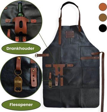 Leren Schort Mannen - Zwart – Stoer Lederen Schort Man BBQ A, Tuin en Terras, Barbecue-accessoires, Verzenden, Nieuw