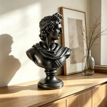 sculptuur, Apollo — Neoclassical Male Bust, Dark Patinated