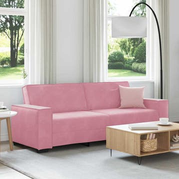 vidaXL Driezitsbank 220x78x84 cm fluweel roze, Verzenden, Nieuw, Driepersoons, Stof