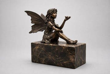 sculptuur, Bronzen fee met vlindervleugels op marmeren