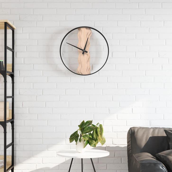 vidaXL Wandklok Ø35 cm ijzer en eikenhout bruin, Huis en Inrichting, Woonaccessoires | Klokken, Nieuw, Verzenden