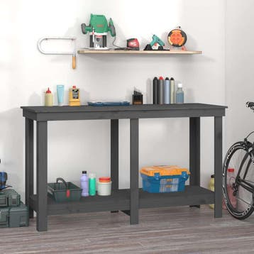 vidaXL Werkbank 140x50x80 cm massief grenenhout grijs, Doe-het-zelf en Verbouw, Verzenden, Nieuw