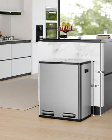 Prullenbak - Afvalbak - Vuilnisbak - 60 Liter - Zilver - Hzu, Huis en Inrichting, Woonaccessoires | Prullenbakken, Verzenden, Zo goed als nieuw