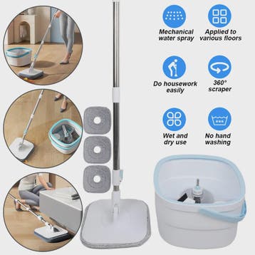 360° Dweil Set met Wring Systeem en Microvezel Pads - Verste, Verzenden