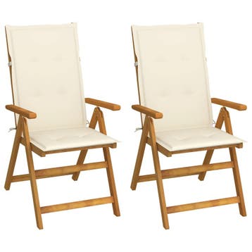 vidaXL Verstelbare klapstoelen (2 stuks) met kussens,, Verzenden, Nieuw, Hout