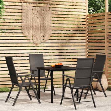 vidaXL 5-delige Tuinset zwart, Tuin en Terras, 4 zitplaatsen, Verzenden, Nieuw, Rvs