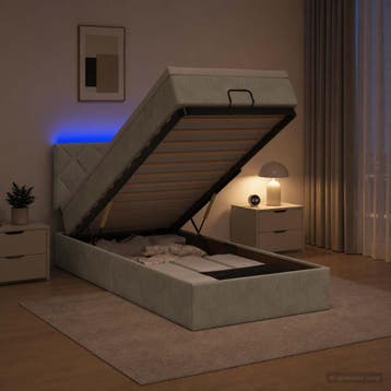 vidaXL Ottoman Bed met Matrassen en LED Lichtgrijs 90 x 200, Verzenden, Nieuw, Stof
