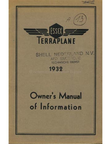 1932 ESSEX TERRAPLANE INSTRUCTIEBOEKJE ENGELS