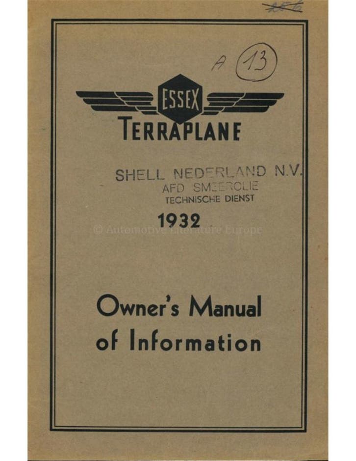 1932 ESSEX TERRAPLANE INSTRUCTIEBOEKJE ENGELS, Auto diversen, Handleidingen en Instructieboekjes