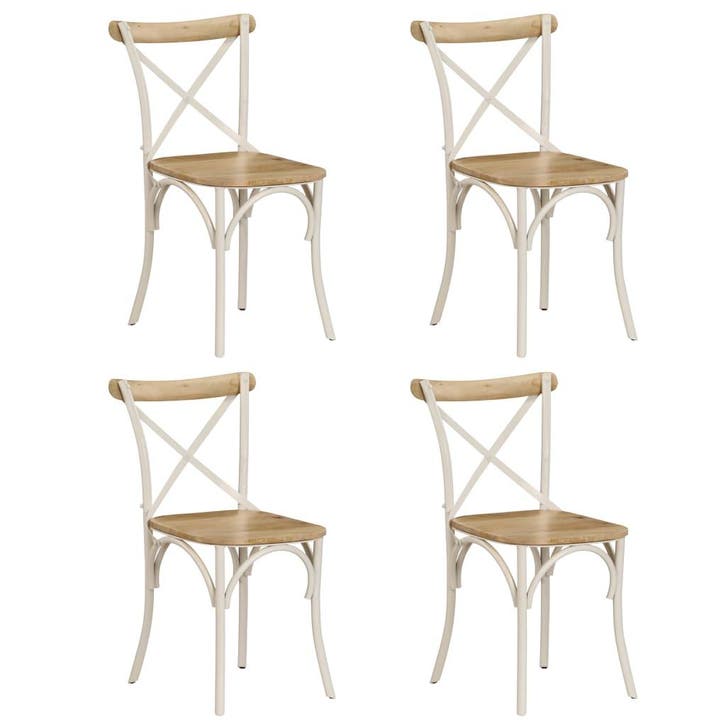 vidaXL Kruisstoelen 4 st massief mangohout wit, Huis en Inrichting, Stoelen, Wit, Nieuw, Verzenden