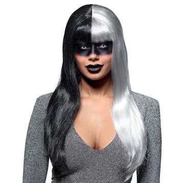Pruik Evil Temptress Zwart/Wit, Kleding | Dames, Carnavalskleding en Feestkleding, Ophalen of Verzenden, Nieuw