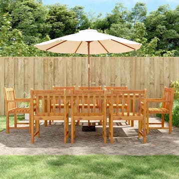 vidaXL 9-delige Tuinset massief acaciahout, Nieuw, 8 zitplaatsen, Tuinset, Verzenden