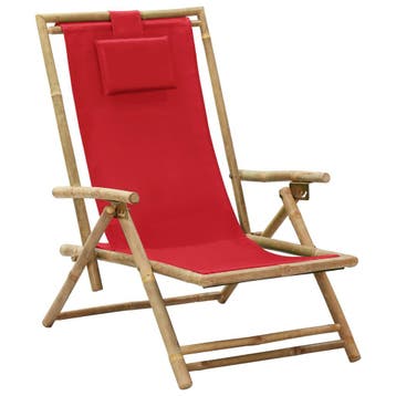 vidaXL Opklapbare relaxstoel van rood bamboe en stof, Verzenden, Nieuw, Hout