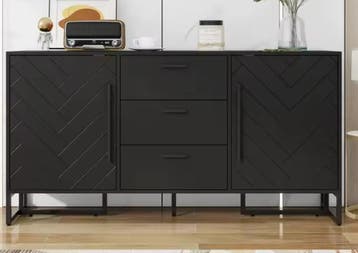 Zwart Dressoir met Visgraat – 2 Deuren &amp; 3 Lades Modern, Huis en Inrichting, Verzenden, Nieuw