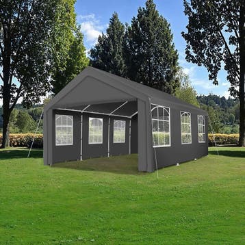 Tuinpaviljoen 6x4m met 4 zijwanden - grijs/wit, Verzenden, Nieuw