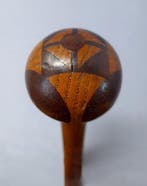 Wandelstok - Marquetry - Hout - Geometrische inlegknop