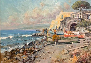 Felice Giordano (1880-1964) - Marina con pescatori, Antiek en Kunst