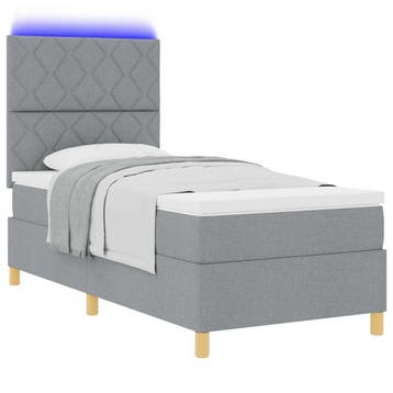 vidaXL LED Box Spring Bed met hoofdeinde Lichtgrijs 90 x 200, Verzenden, Nieuw, Eenpersoons, Stof