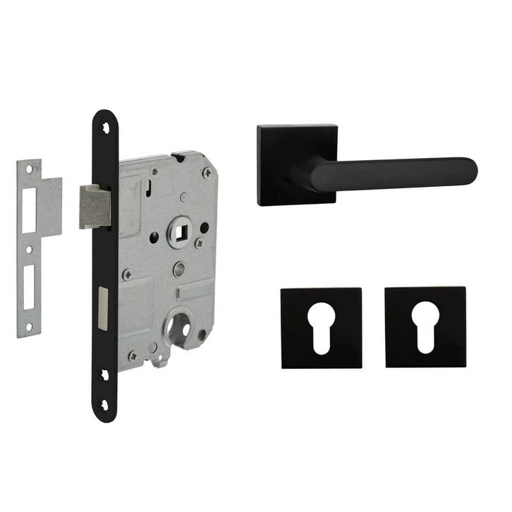 Deurbeslag set met cilinderrozet en deurklink Linee zwart..., Doe-het-zelf en Verbouw, Hang- en Sluitwerk, Klink of Kruk, Nieuw