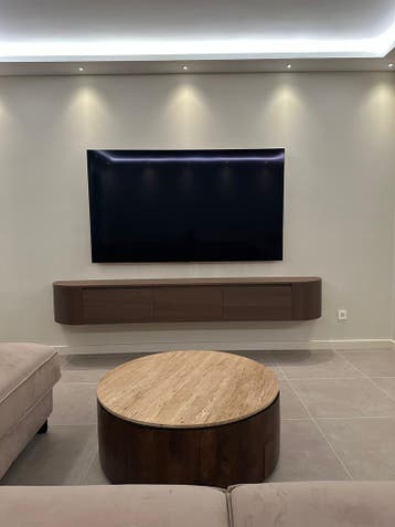 Japandi Tv meubel Zwevend Wandmeubel Walnoot tv meubel hout, Japandi, Nieuw, Ophalen of Verzenden, 200 cm of meer