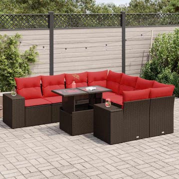 vidaXL 9-delige Loungeset met kussens poly rattan acacia, Verzenden, Nieuw, Loungeset
