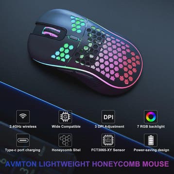 Draadloze RGB Honeycomb Muis - Lichtgewicht, Oplaadbaar & In, Computers en Software, Muizen, Verzenden, Nieuw
