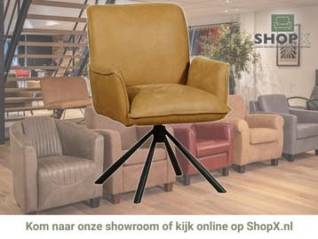 Leren draaibare eetkamerstoel Elite - Kenia Walnut (cognac), 60 tot 90 cm, Nieuw, Leer, Ophalen of Verzenden