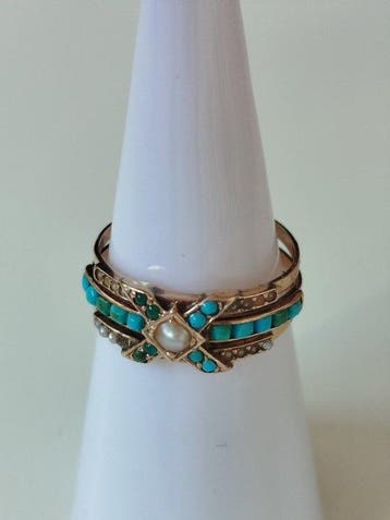 Zonder minimumprijs - Ring - 18 karaat Geel goud Turquoise -, Sieraden, Tassen en Uiterlijk, Nieuw