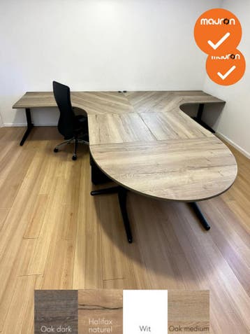 Complete set - Ahrend hoekbureaus met aanzetstuk - 400x280, Werkplek, Ophalen of Verzenden, Gebruikt, Bureau