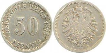 Duitsland 50 Pfennig 1875 F s/ss J 007, Verzenden