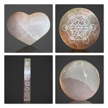 Seleniet Chakra-healingset – Hart, Bol, Kom, Gegraveerde, Verzamelen