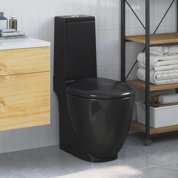 vidaXL Toilet met afvoer achter keramiek zwart, Doe-het-zelf en Verbouw, Sanitair, Verzenden, Nieuw
