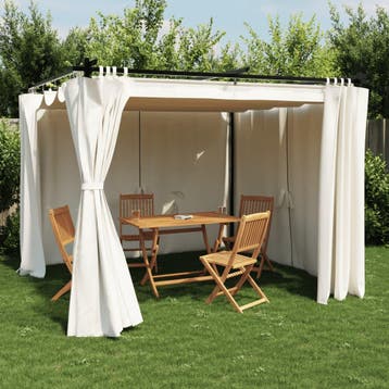 vidaXL Prieel met gordijnen 3x3 m staal crèmekleurig, Verzenden, Nieuw