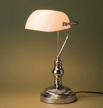 Banker Lamp Vintage - Bureaulamp - Kristal, Messing, Chroom