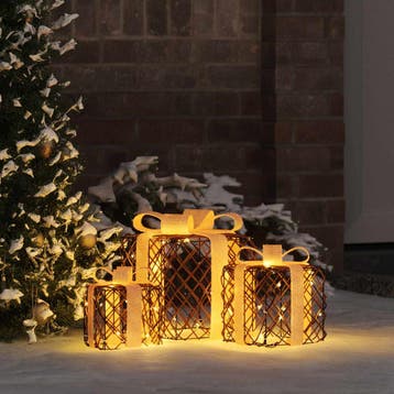 vidaXL Verlichte kerstcadeau doos 3 st Warmwit, Verzenden, Nieuw