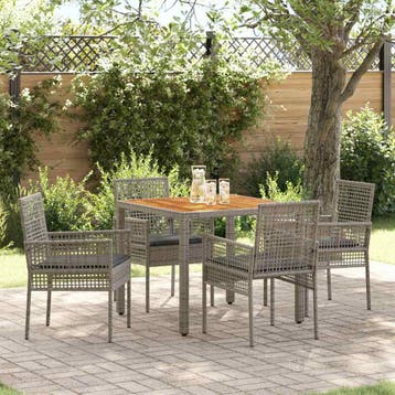 vidaXL Tuin eettafelset 5 st Grijs poly rattan, Verzenden, Nieuw, Rotan, 5 zitplaatsen